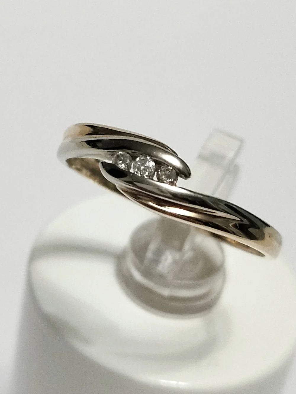Diamond Classic Three-Stone Two Tone Gold Diamond Ring - Picture 9 of 11